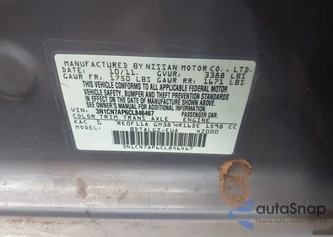 2012 Nissan Versa from USA, damaged, VIN 3N1C27AP6CL846467